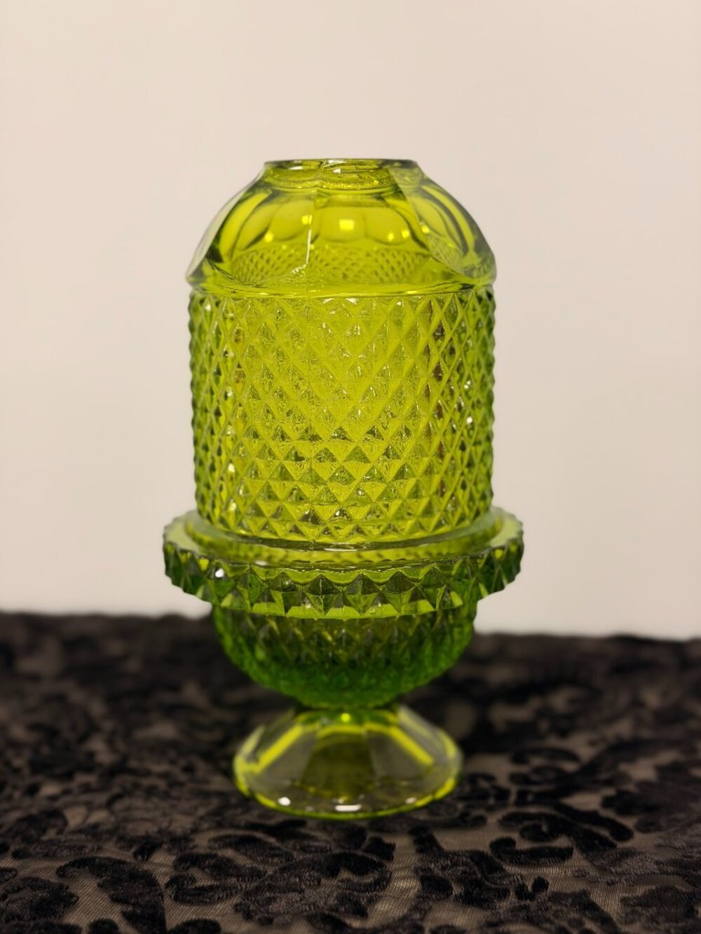 Vintage Viking Glass Green Diamond Point Green Fairy Lamp - 1970's